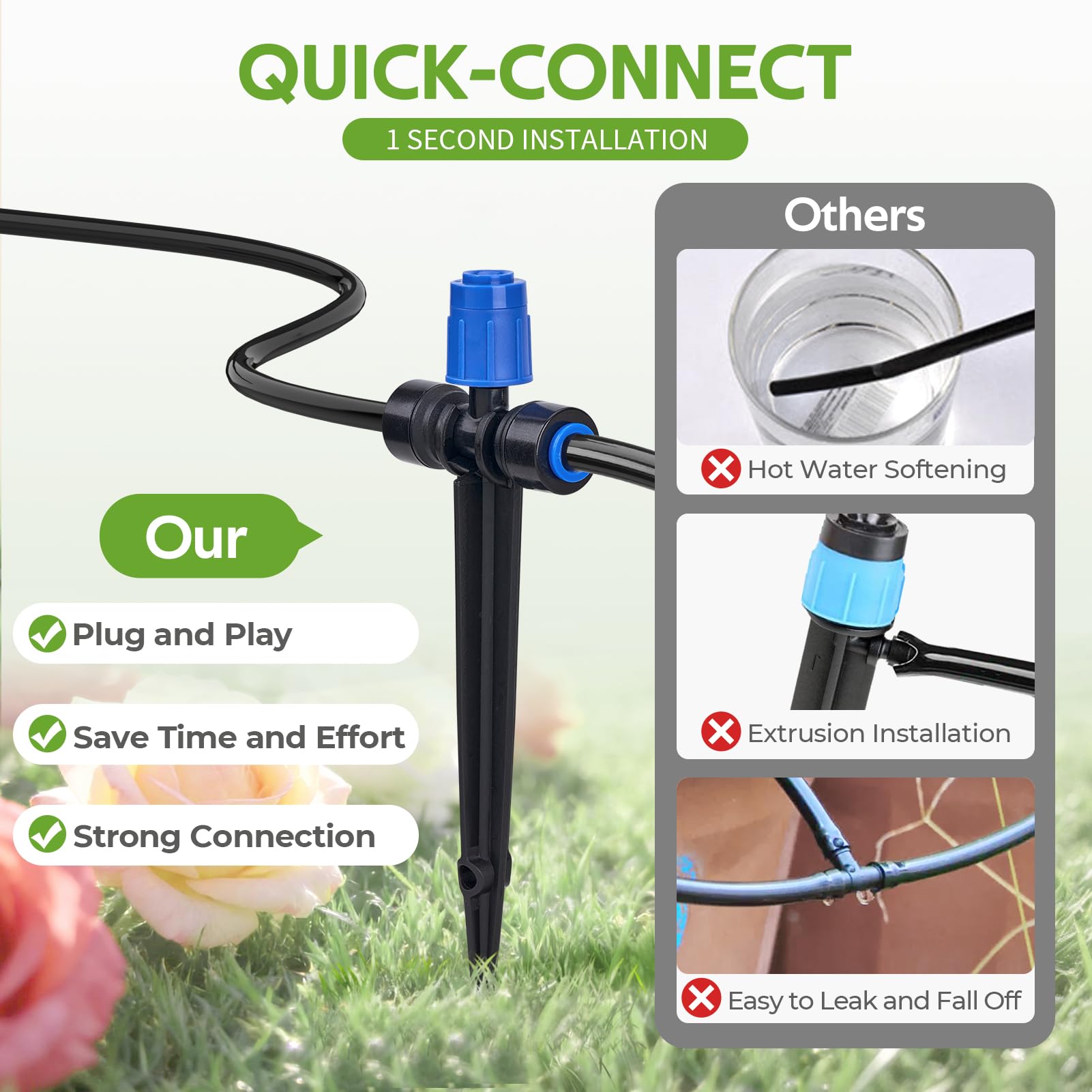 HIRALIY Sistema di irrigazione da giardino a connessione rapida da 40 m, con gocciolatori a vortice regolabili, kit di irrigazione automatica a goccia per aiuole rialzate e piante e orto