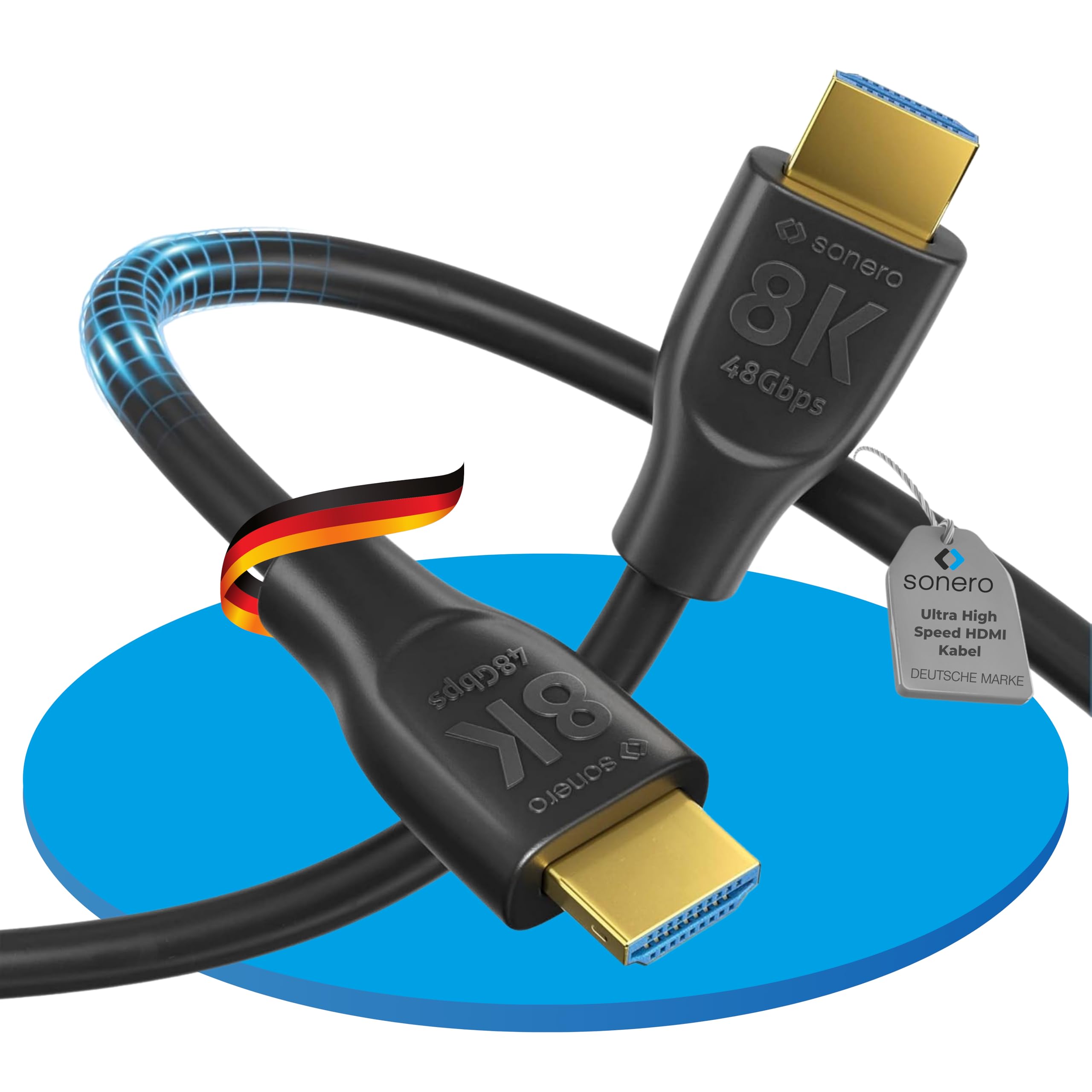 Sonero PHC110-050 8K Ultra High Speed HDMI Cable with Ethernet, Moulded Design Connector, Gold-Plated Connectors (8K UltraHD, 4K 3D with 50Hz/60Hz, 48Gbps Full Bandwith, Dynamic HDR), 5.0 m