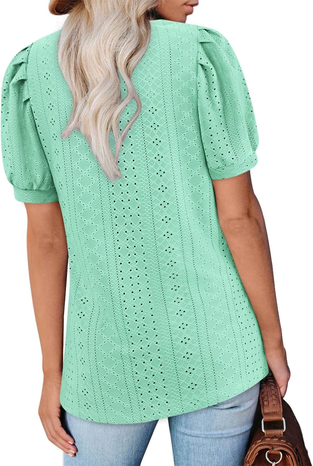 BZB Womens Summer Tops Square Neck Short Sleeve Tunic Tops Fit Style Eyelet T-Shirts S-2XL - Image 5