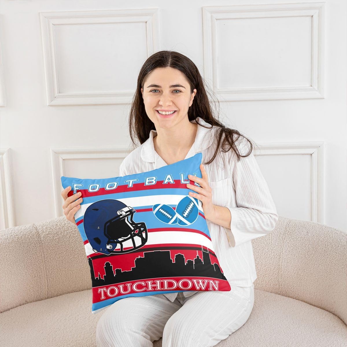 Castle Fairy Football Fans Pillow Cover,Football Double Sides Print Throw Pillow Case Cover,American Rugby Cushion Cover for Sofa Couch Chair,2 Pack 24"x 24"