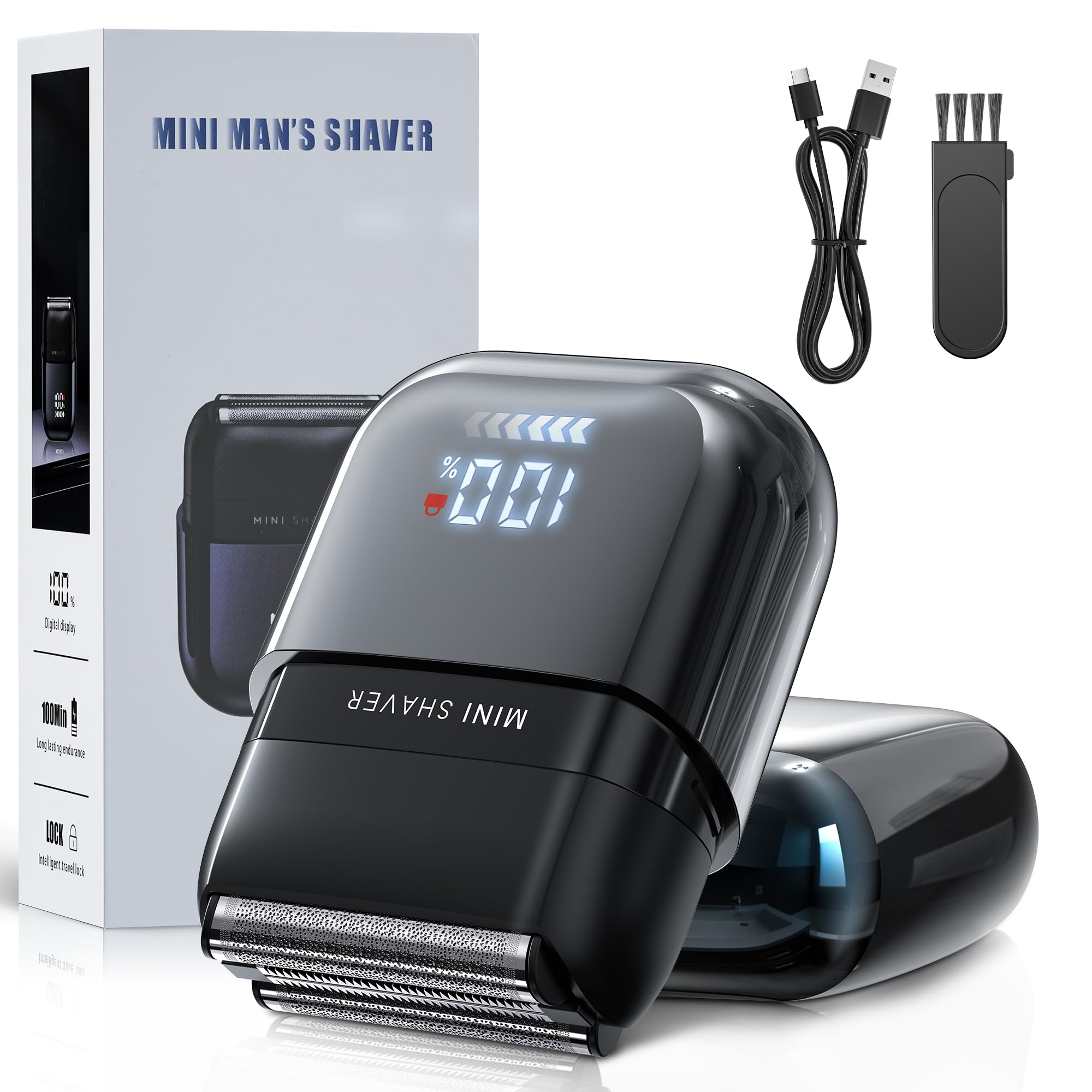 Mini Afeitadora Electrica para Hombres con Pantalla LED, Impermeable IPX7, Portátil Silenciosa y Lavable