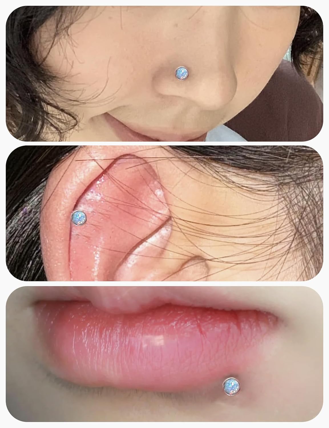 20G 18G 16G Internally Threaded Astm F136 Titanium Nose Ring Studs Flat Back Studs Earrings G23 Titanium Tragus Helix Conch Cartilage Earrings Piercing Jewelry For Women Men Opal 2-3mm