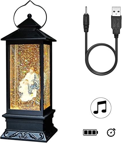 Miniatura 2 de DRomance Linterna de globo de nieve con temporizador de Jesús Music, funciona con pilas y alimentada por USB, lámpara de globo de nieve que canta