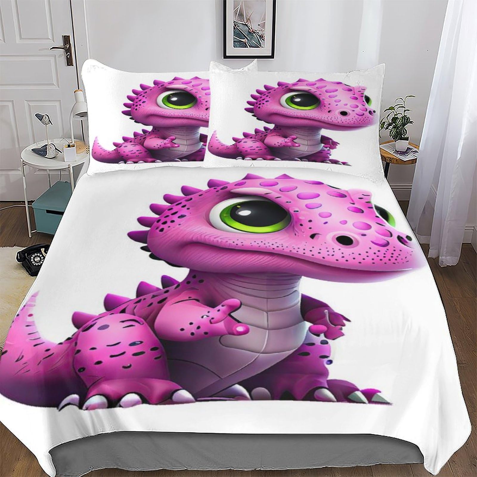 Dinosaure parure de lit King 220x240 en microfibre avec housse de couette et taies d'oreiller