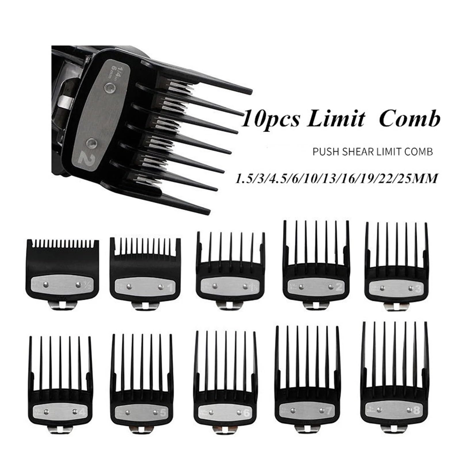 Lot De 10 Peignes De Coupe Professionnels Avec Clip En Métal, Compatibles Avec WAHL, 1,5/3/4,5/6/10/13/16/19/22/25 Mm G0717(Colorful 10pcs Baged)
