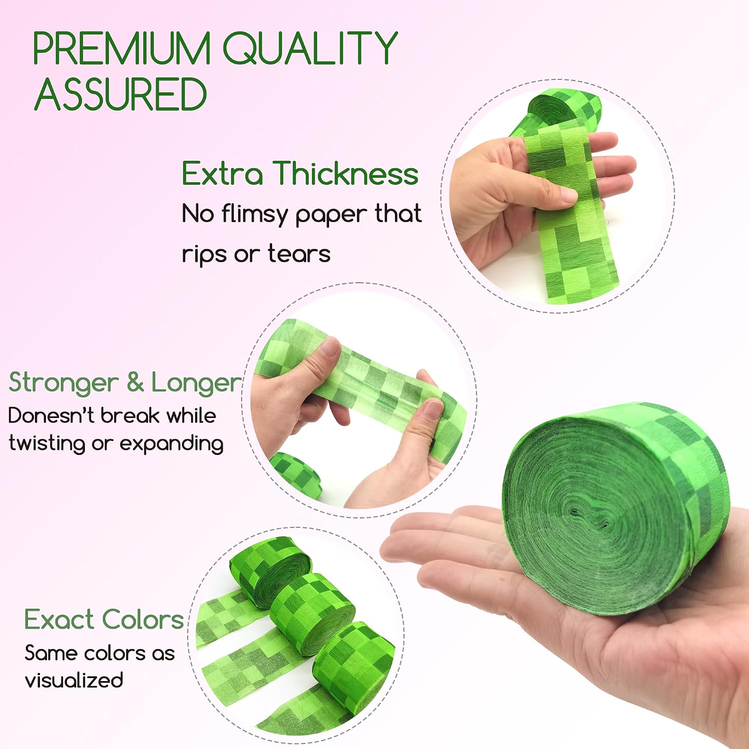 Green Crepe Paper Streamers Party Decorations 12 Rolls 984ft Green Pixel Miner Crepe Paper Streamers for Mining Gaming Theme Party Baby Shower Graduation Wedding DIY Backdrop 1.8 Inch x 82 Ft/Roll
