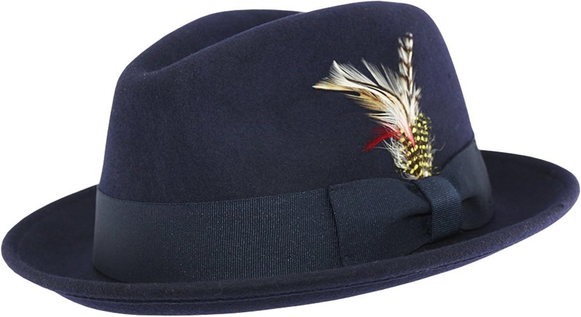 Classic Wool Homburg Godfather Fedora Unisex Bowler Hat Black Blue Red main image 1