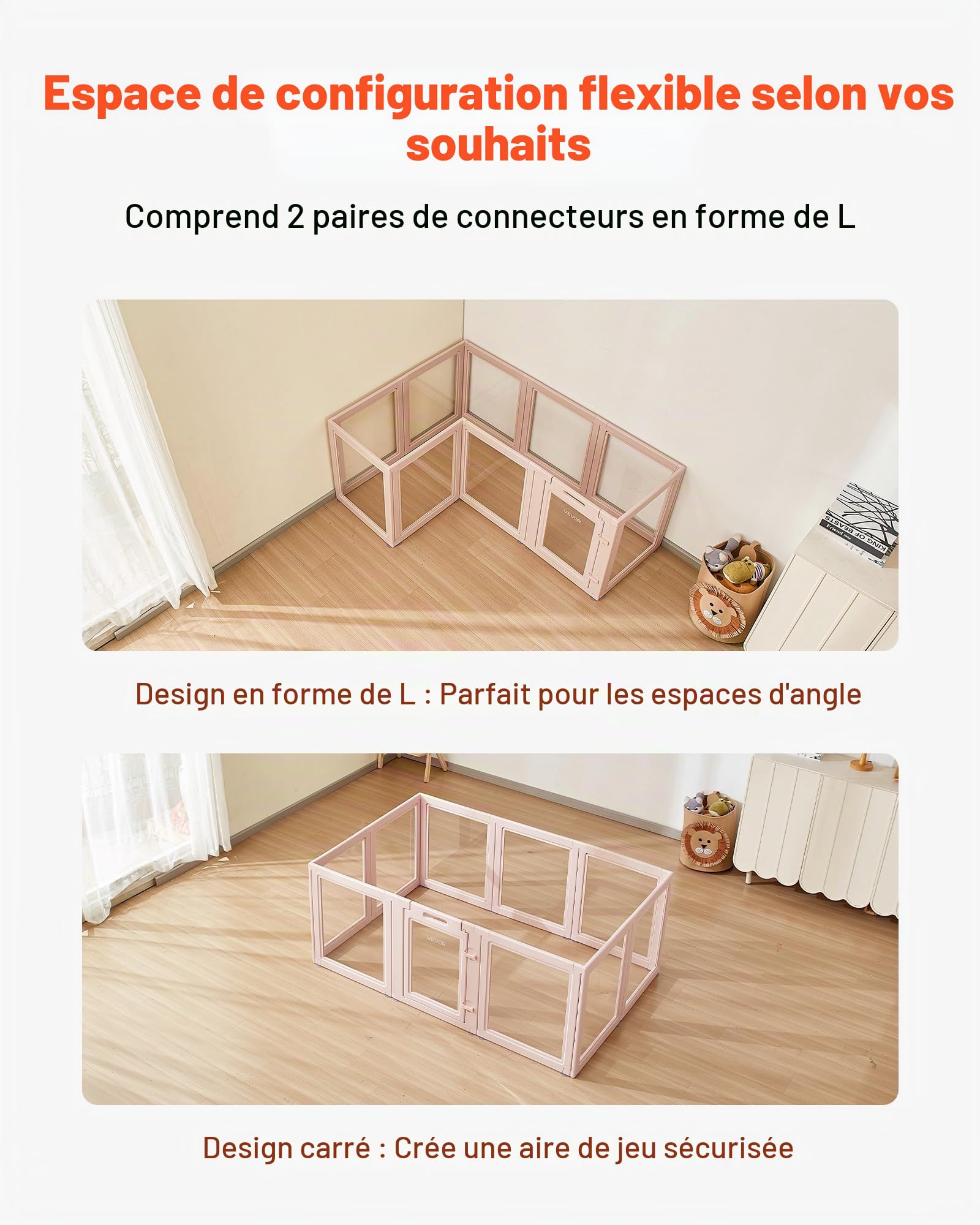 VEVOR Parc de Mise Bas pour Chien, 154 x 100 x 60 cm, Caisse de Mise Bas pour Chiots, avec Fenêtres Transparentes et Serrure, Cadre Rose Clair, Kit de Naissance Durable pour Chiens de Taille Moyenne