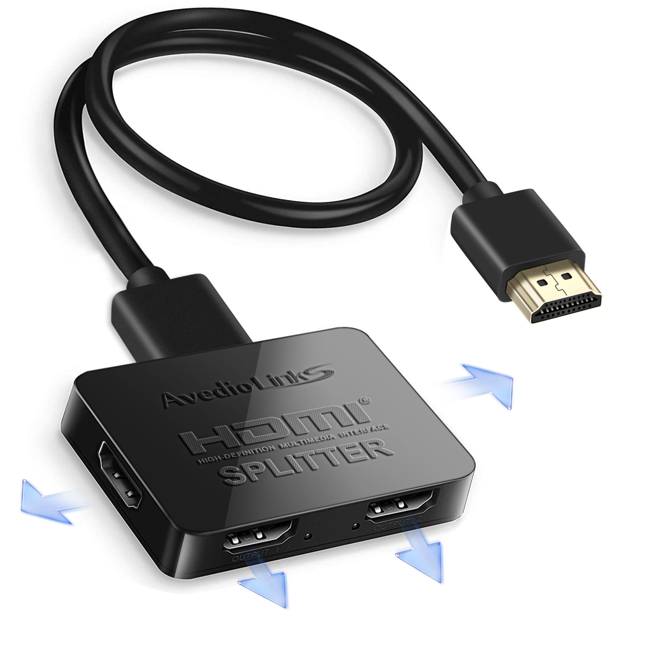 avedio links HDMI Splitter 1 in 4 Out with Hdmi Cable, 4K HDMI Splitters 1X4 Mirror Screen, USB Power Splitter 1 Input 4 Output Support 4KX2K, 1080P@60Hz, 3D, HDR, 1 Source to 4 Display Devices