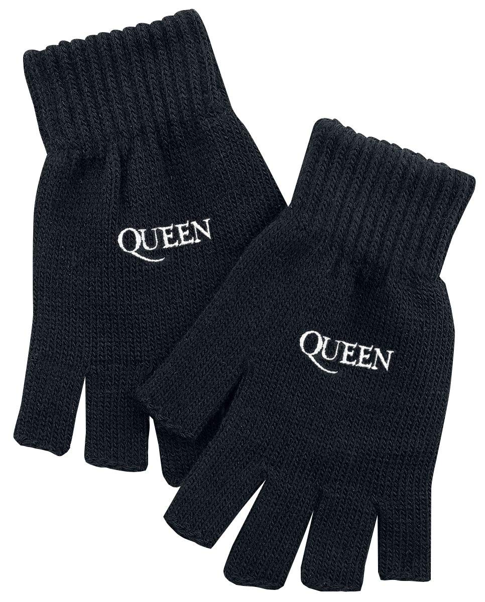 Queen Men's Black Logo Unisex Fingerless Gloves 95% Polyacrylic, 5% Elastane,