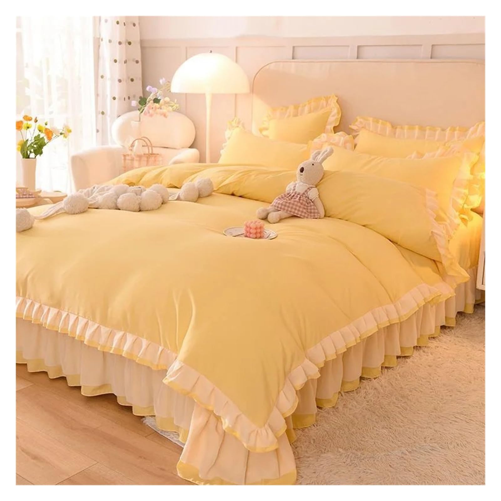 Drap et taie d'oreiller rose avec dentelle princesse haut de gamme