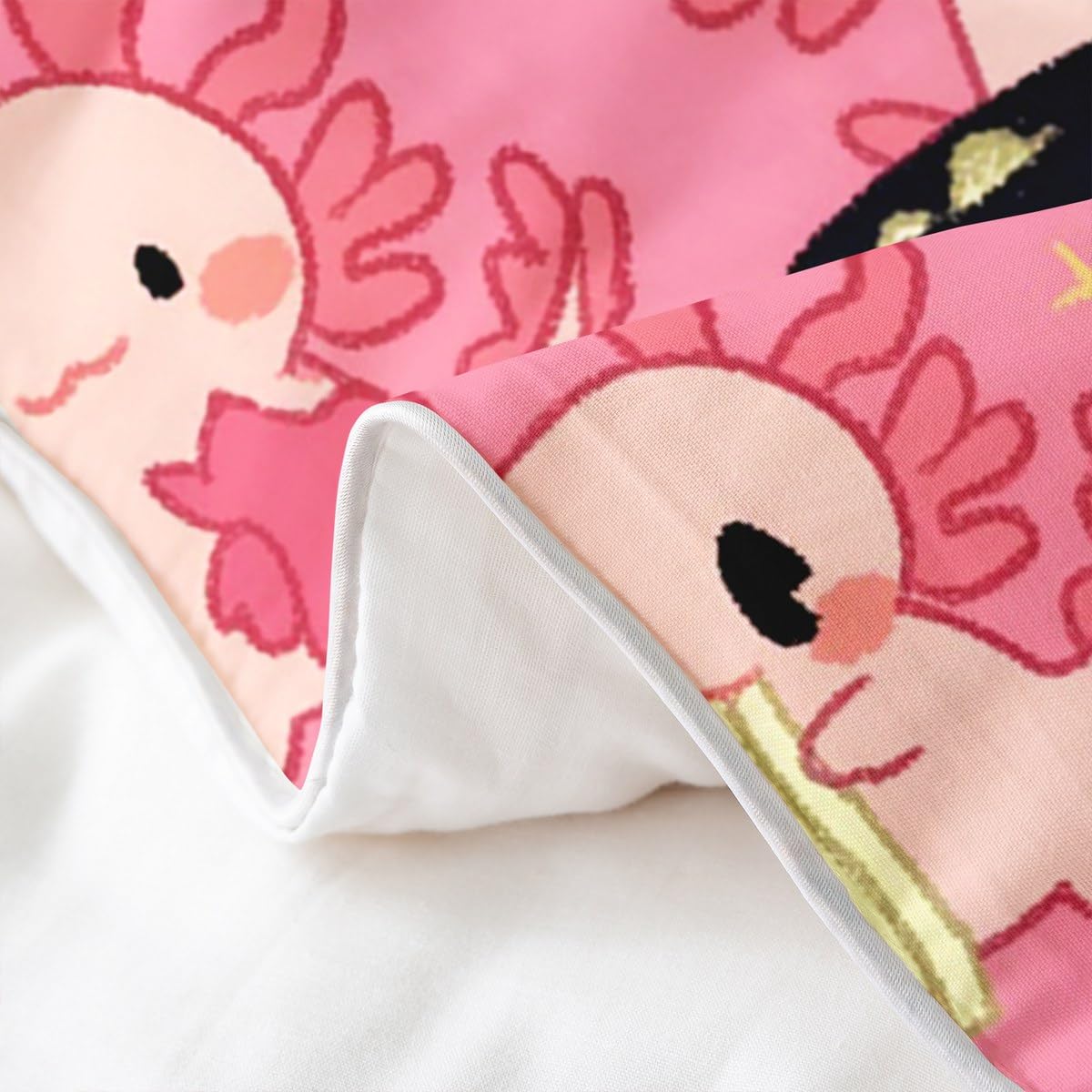 Loussiesd Lustige Axolotl 100% Baumwolle Bettwäsche Set 200x200cm Nette Axolotl Fisch Geschenke für Kinder Jungen Mädchen Bettbezug Ultra weiche Axolotl gezogen Nudeln Muster Betten Bettwäsche-Set