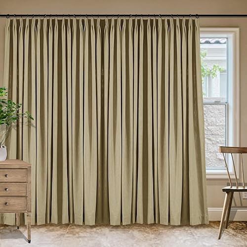 Miniatura 209 de Frelement Cortinas plisadas de lino de algodón extra anchas para oscurecer la habitación, 120 pulgadas de ancho x 96 pulgadas de largo, cortinas