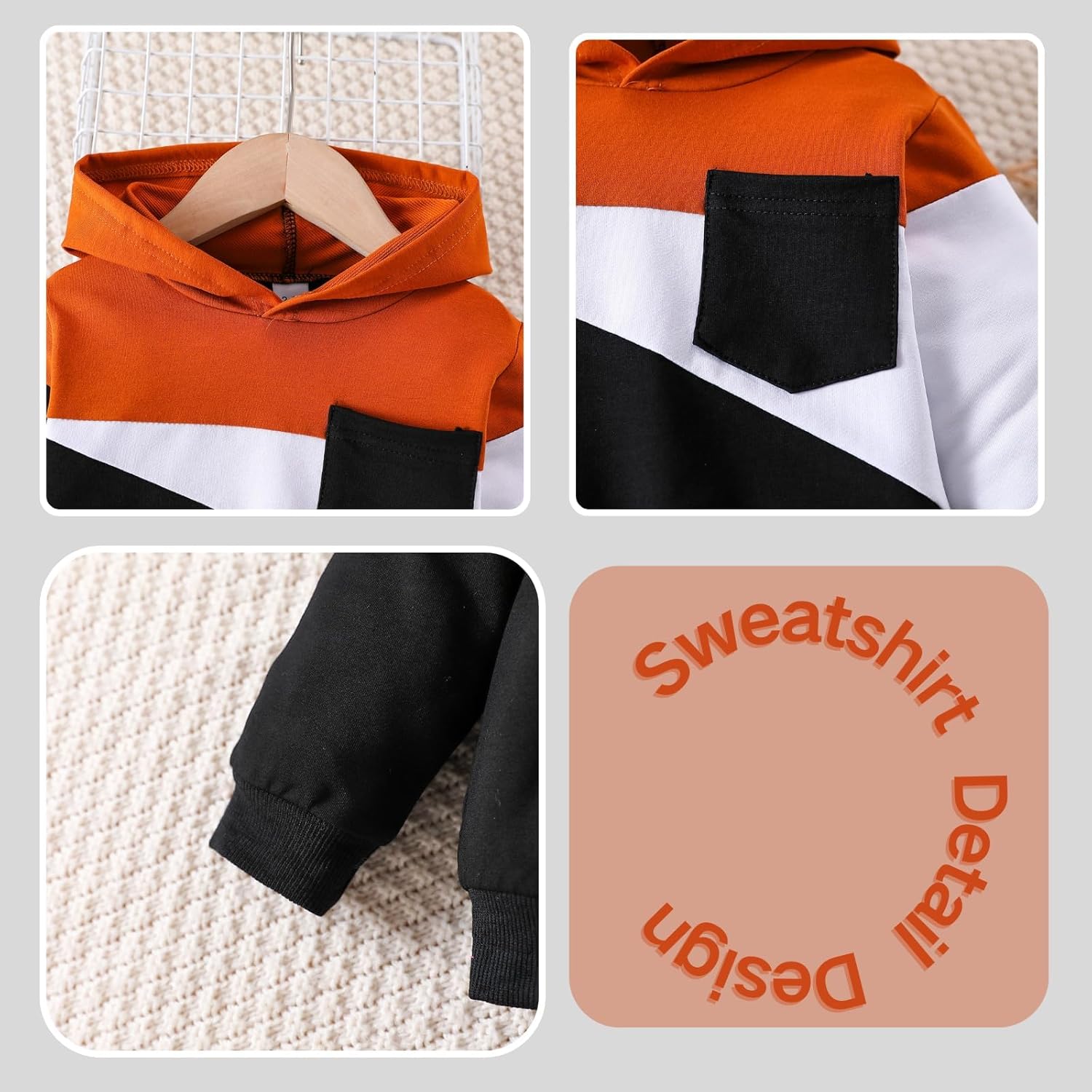 2-6T Toddler Baby Boy Clothes Color Blocking Hoodies + Pants Fall Winter Outfits - Image 8