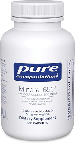 Pure Encapsulations Mineral 650 sin cobre y hierro | Combinación hipoalergénica de quelado equilibrado | Minerales | 180 cápsulas