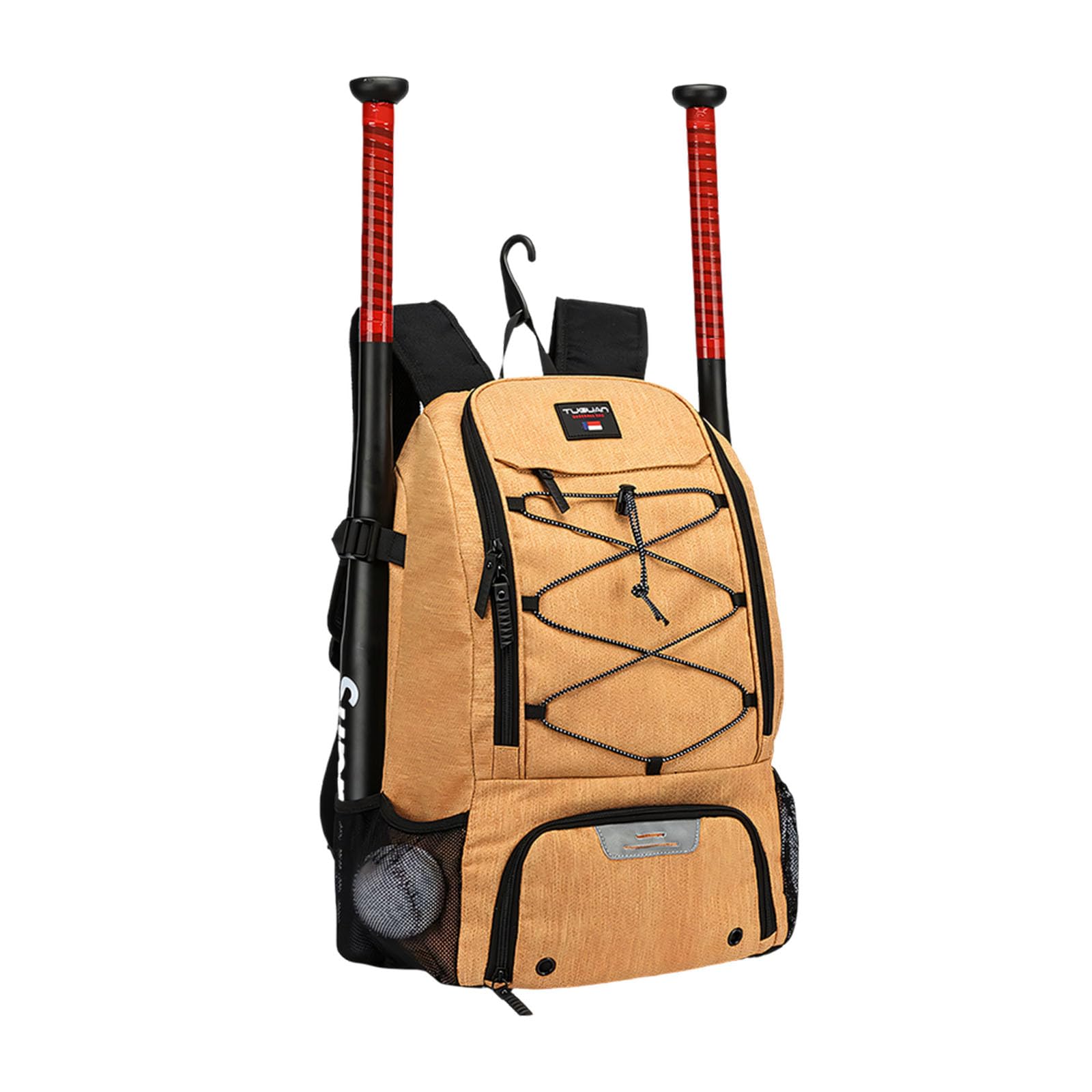 Trendiger und praktischer Baseball Trainingsrucksack mit viel Platz für Schlägerschuhe und andere Gegenstände sowie leicht zu pflegendem Schläger und Handschuhplaner aus Stoff