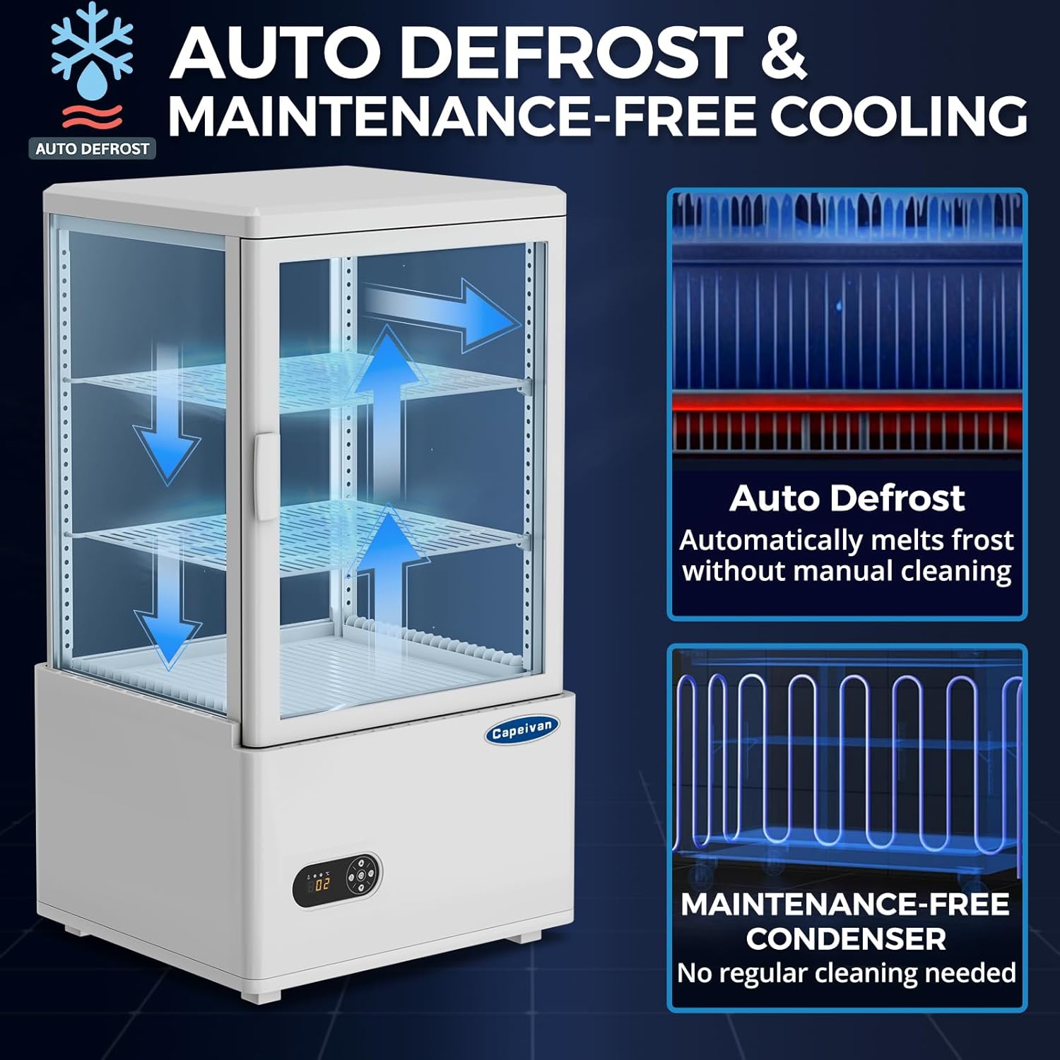 Countertop Pastry Display Refrigerator white, 2.05 Cu.Ft / 58L Commercial Bakery Showcase with LED Light, Frost-Free Glass, Digital Thermostat, 2-Tier Design for Café Store Restaurant