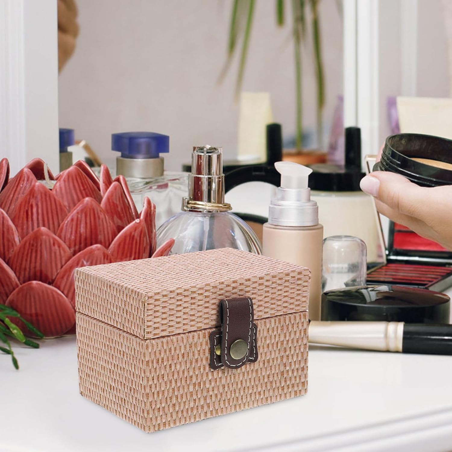Khaki Rectangular Jewelry Storage Box for Home Accessories, Wood Cloth image 5