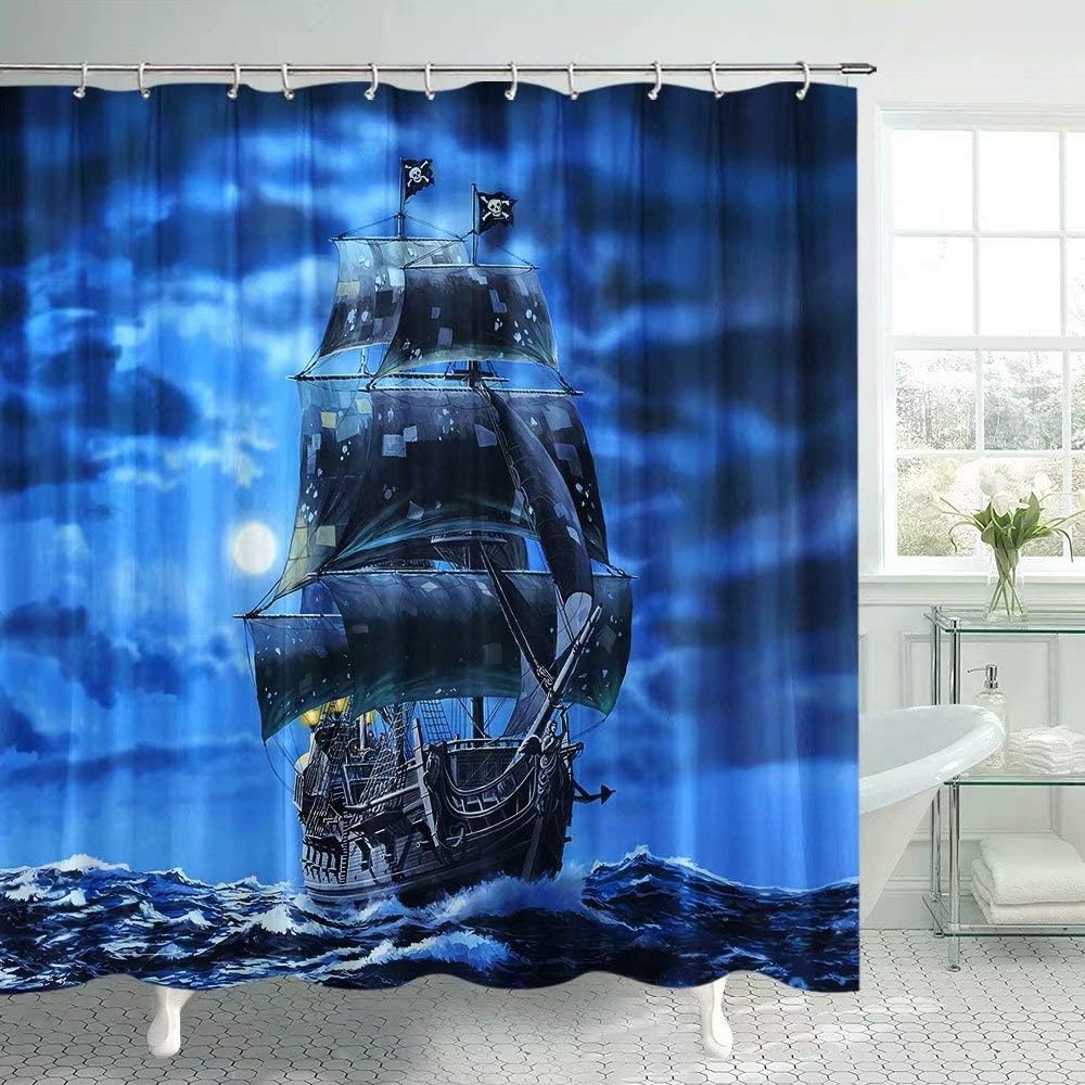 Pirate Ship Shower Curtain for Nautical bathroom Fantasy