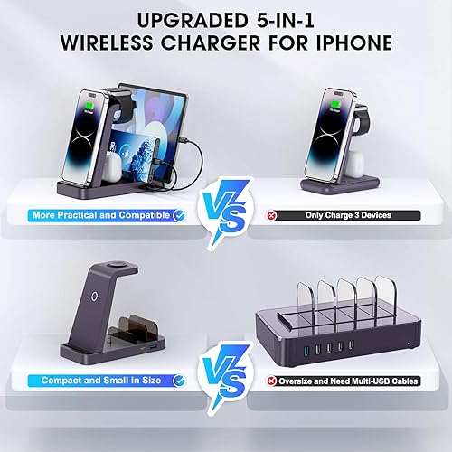 Miniatura 2 de Cargador inalámbrico para iPhone - Estación de carga 5 en 1 para múltiples dispositivos Apple Base de carga inalámbrica rápida para iPhone 15 14 13