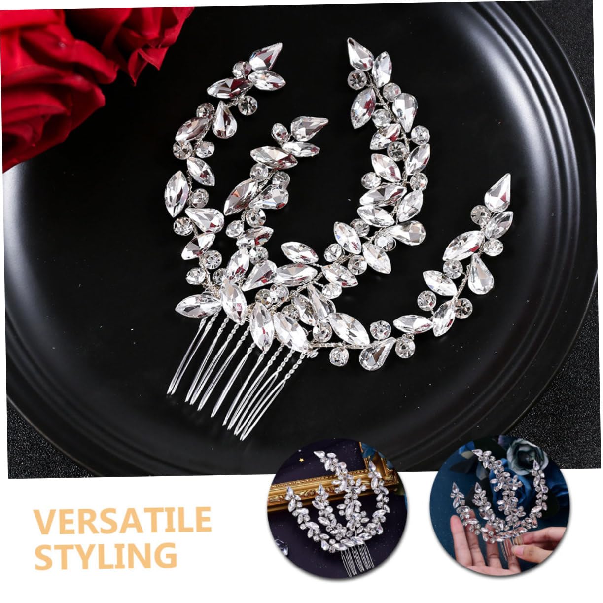 FOMIYES Rhinestones Hair Comb Flexible Design Sparkly Decorative Side Comb for Women and Girls Hair Accessory for Weddings Parties and Special Occasions