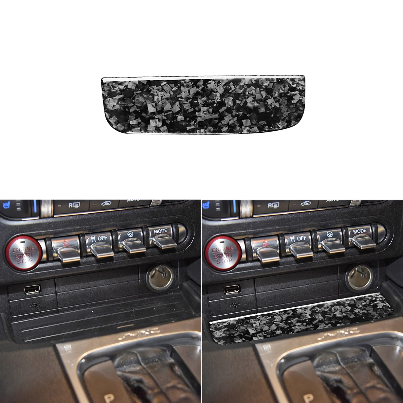 Car Center Console Cup Holder Panel Storage Box Switch Cover Trim Sticker Glossy Black Forged Carbon Fiber Decoration Compatible with Ford Mustang 2015-2020 Auto Interior Accessories