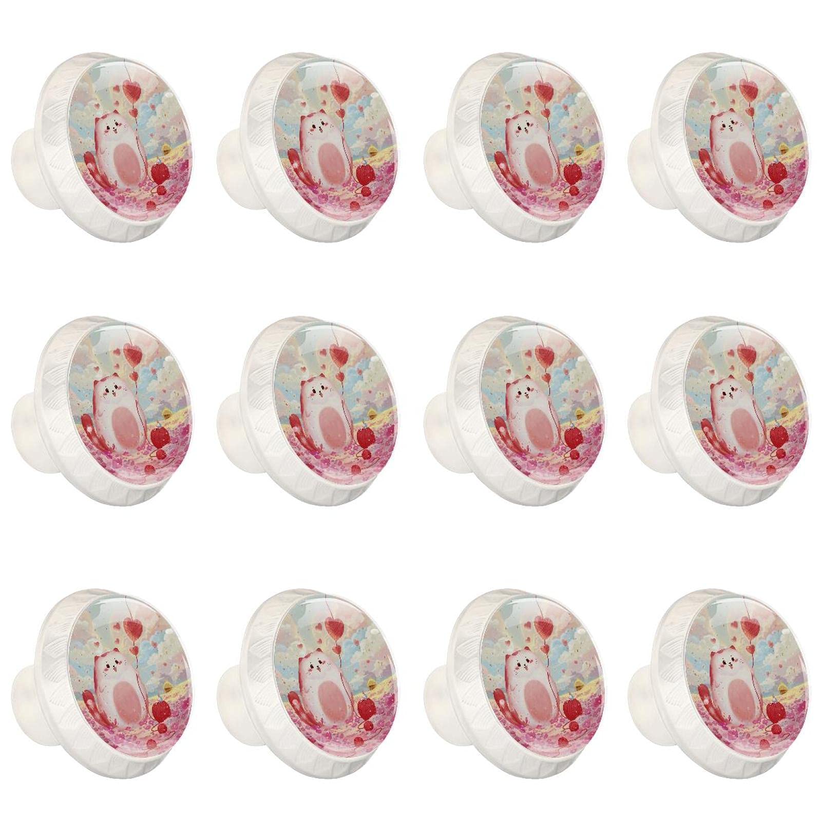 Boutons décoratifs ronds chat rose magique pour tiroirs de placard