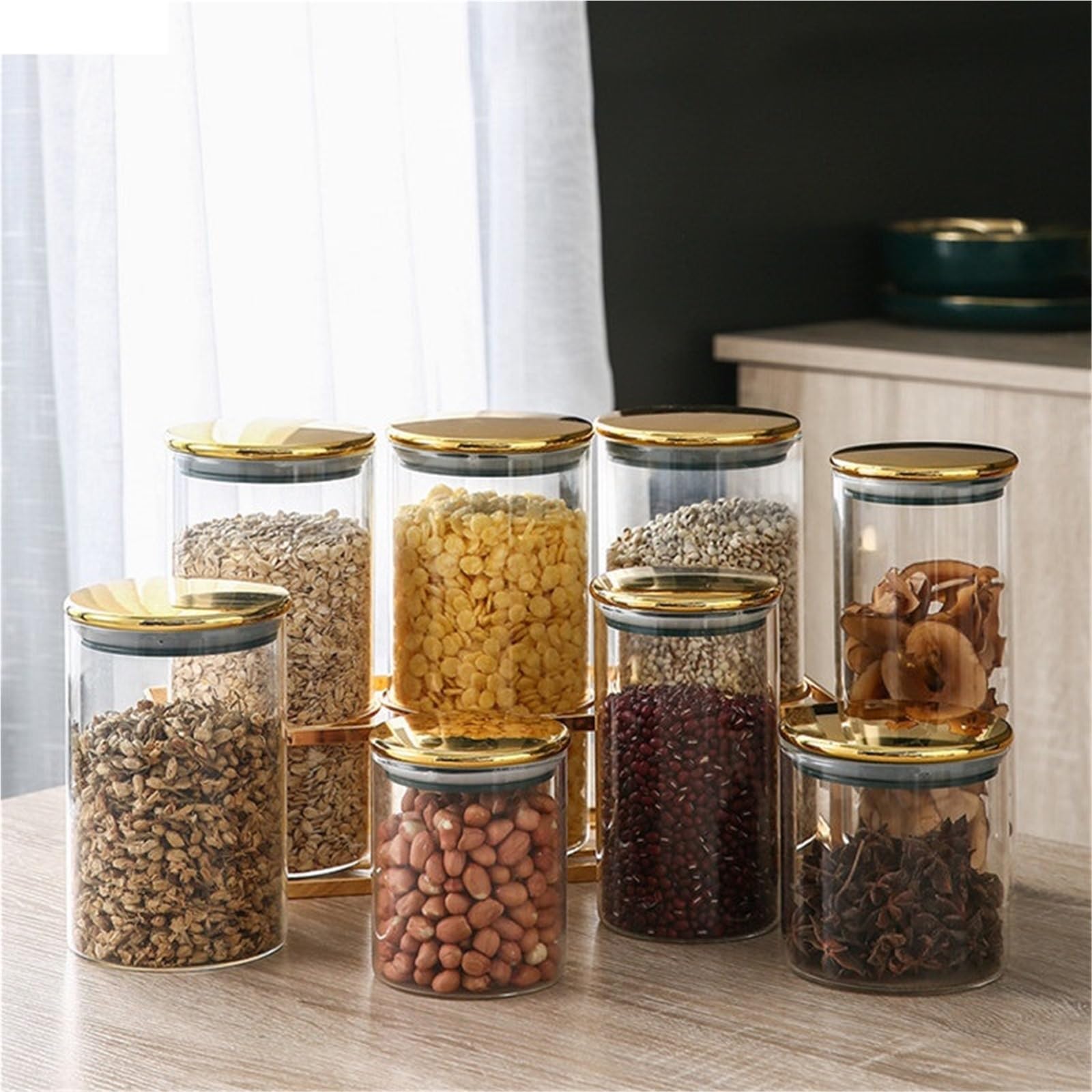 Vorratsglas Küchenglas, versiegeltes Glas mit goldenem Kunststoffdeckel, Metallboden, Lebensmittelaufbewahrungsbox, transparenter Bonbonglas-Aufbewahrungstank(S 8.5x10cm 3pcs)