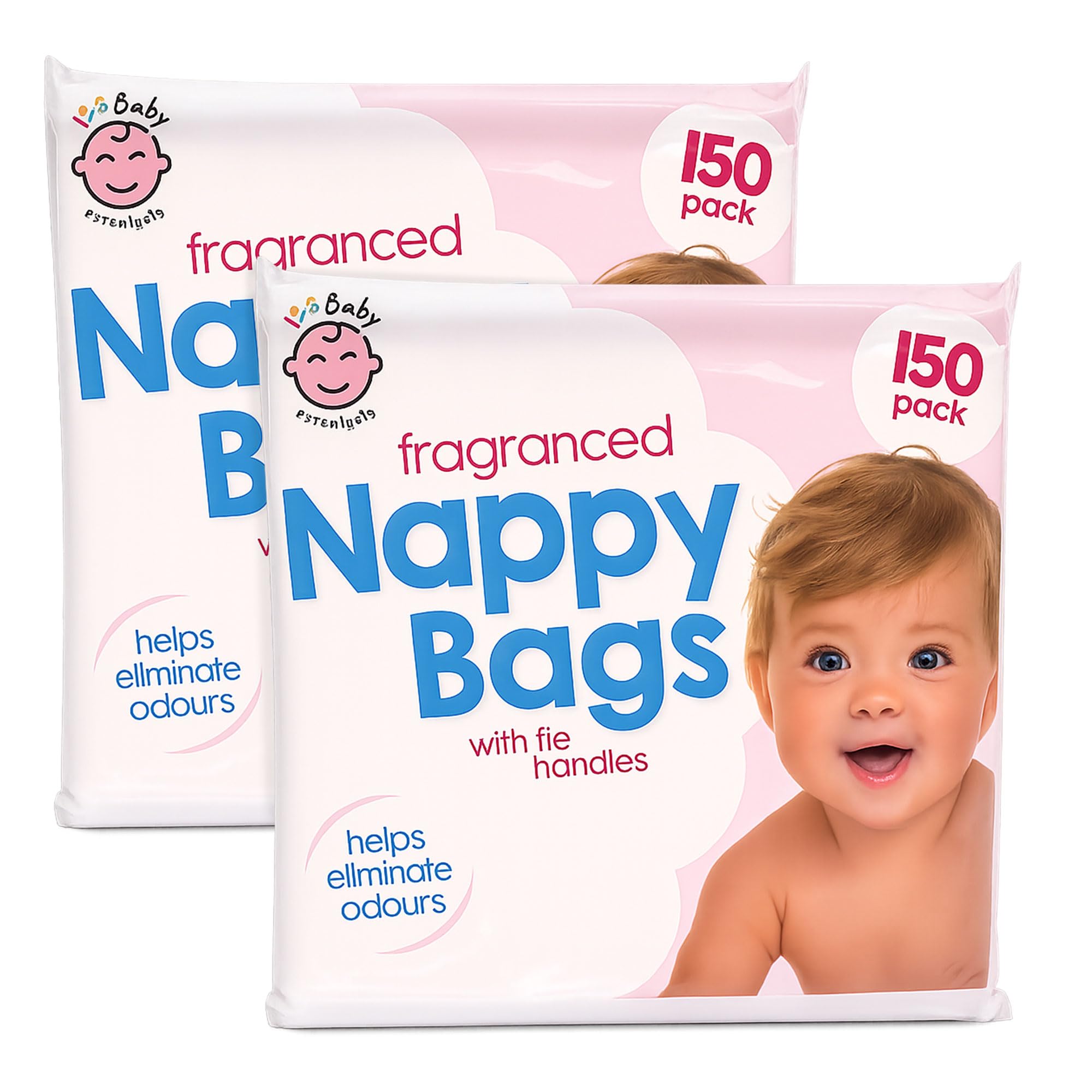 Lizzy Fragranced Nappy Bags with Tie Handles 2 x 150 Pack | Odour Lock Disposable Baby Diaper Disposal Bags | Strong Hygienic Nappy Sacks for Dirty Nappies, Wipes & Baby Waste