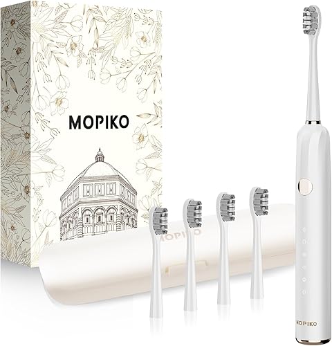 Miniatura 10 de Cepillo de dientes eléctrico Sonic para adultos, negro, 5 modos, 8 cabezales de cepillo, 2 fundas de viaje, recargable, IPX7 impermeable