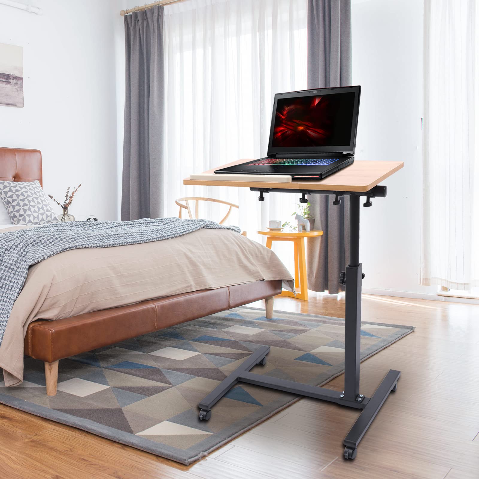 SDdPulse Scrivania mobile regolabile in altezza con ruote Rolling Sit-Stand Tavolo per laptop Versatile Tavolo da letto per soggiorno Postazione di lavoro per computer nero