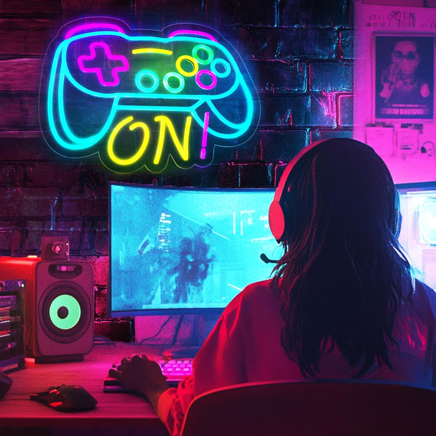 Gamer Neon Sign for Boys Gaming Room Bedroom Wall Decor, Gifts for Teen Kids, Video Game LED Light for Men, Gamepad Shaped Dimmable USB Powered Neon Lamp Game Room Accessories (16 X 12.5 inches) - Image 7