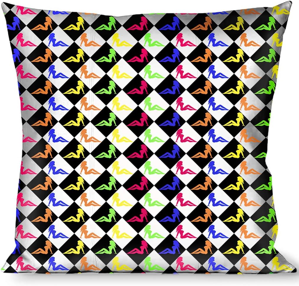Pillow Decorative Throw Mud Flap Girl Diamonds Black White Multi Neon