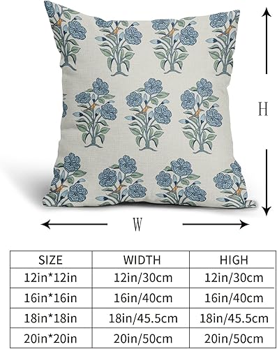 Miniatura 5 de Juego de 2 fundas de almohada con estampado de bloques florales azules de 18 x 18 pulgadas, color azul claro, verde, chinoiserie, pájaros, monzón,