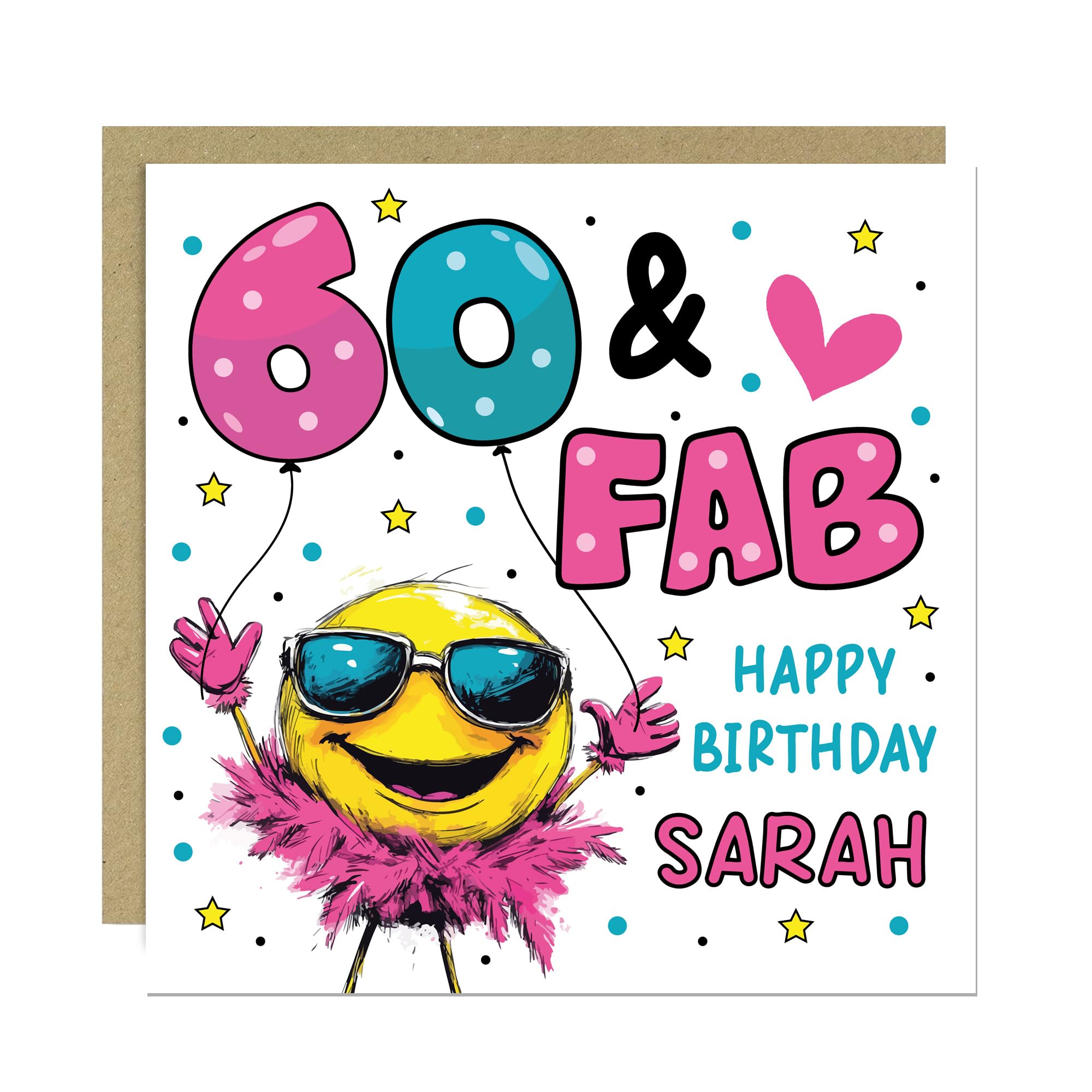 RED OCEAN Personalised 60th Birthday Card For Women 60 And Fab With Kraft Envelope Funny 60th Birthday Cards For Mum Nan Auntie Best Friend Sister Her