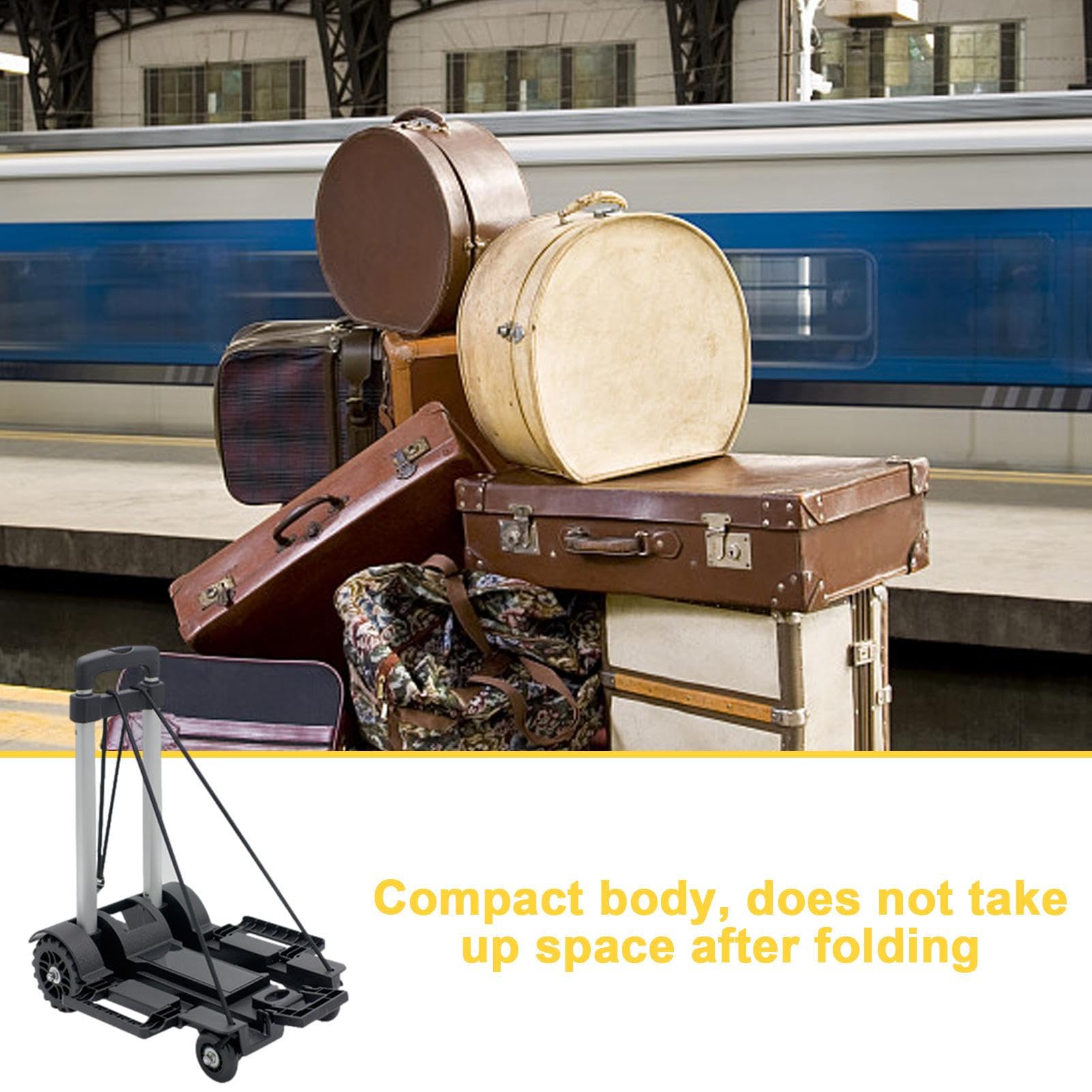Carrello pieghevole per bagagli, portatile, in lega di alluminio, compatto | con base a ruota mini, leggero, per sedili auto, valigie, traslochi, shopping, aeroporto all'aperto