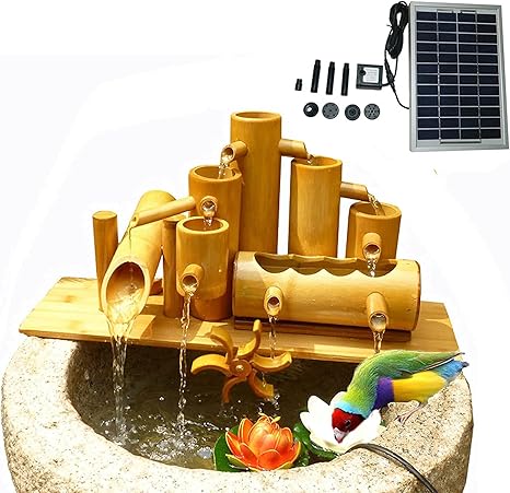 Image Water Features for the Garden, Bamboo WaterOrnaments,Solar Fountain Pump, Solar Water Fountain, 5W Pump,Bamboo Fountain for Pond, Fish Tank, Garden,50cm (70)
