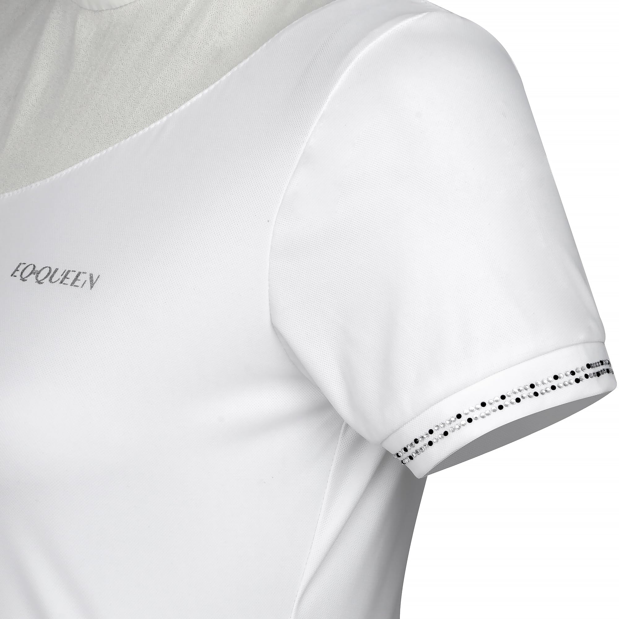 Turniershirt Damen Reitshirt – False Touch Baumwolle‑Elastan, Shimmer‑Dekolleté & Strass, zweite Haut - Amaya
