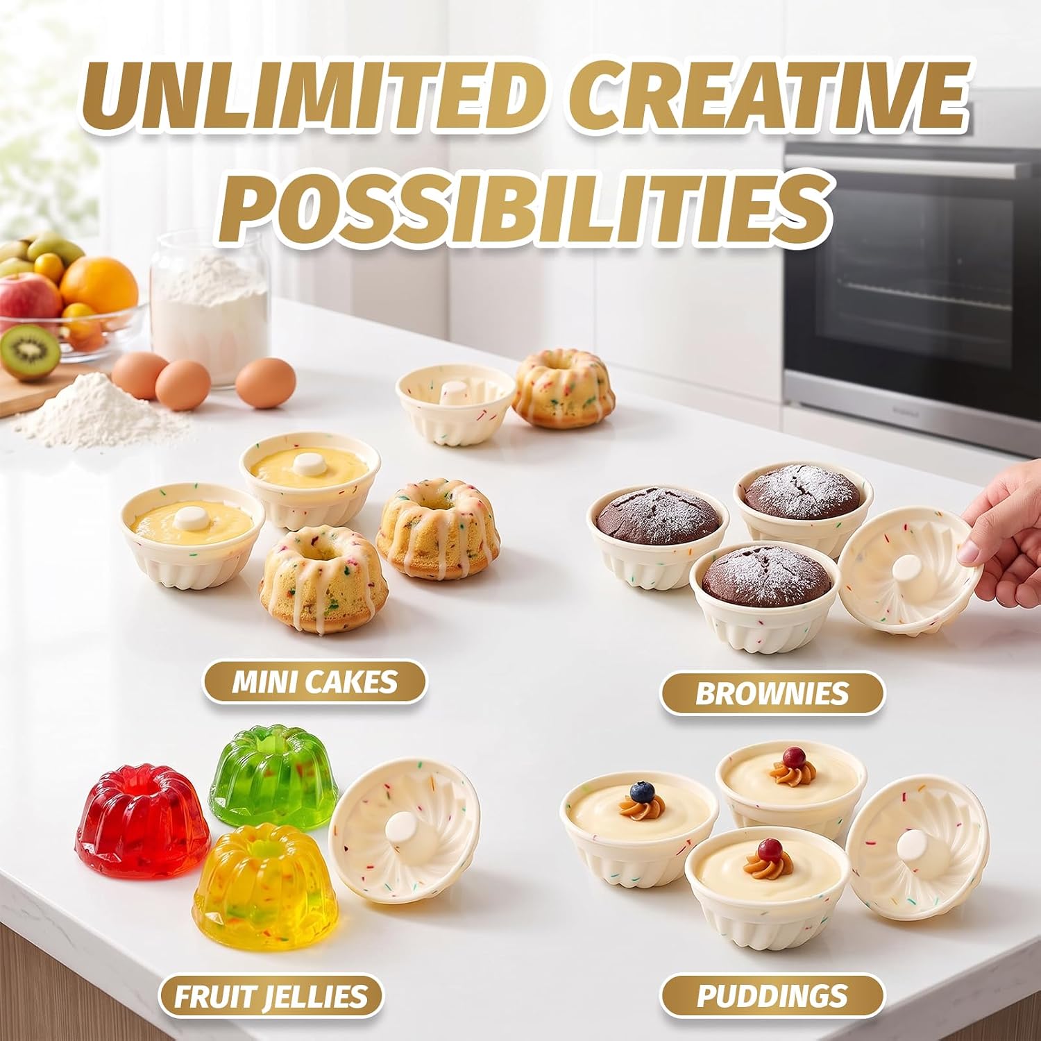 12 PCS Fluted Tube Cake Pan, 3 Inch Mini Silicone Cake Molds