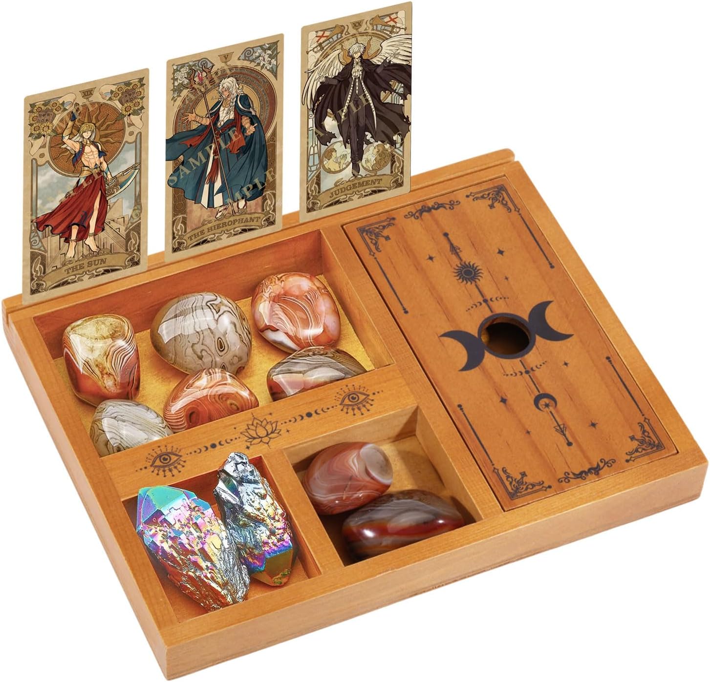 GLOBLELAND 9.2x7.2inch Tarot Card Holder Stand Wooden Tarot Card Stand Board Wood Tarot Accessories Altar Stand Decorative Crystal Organizer Holder Tray Room Decor Tarot Stand