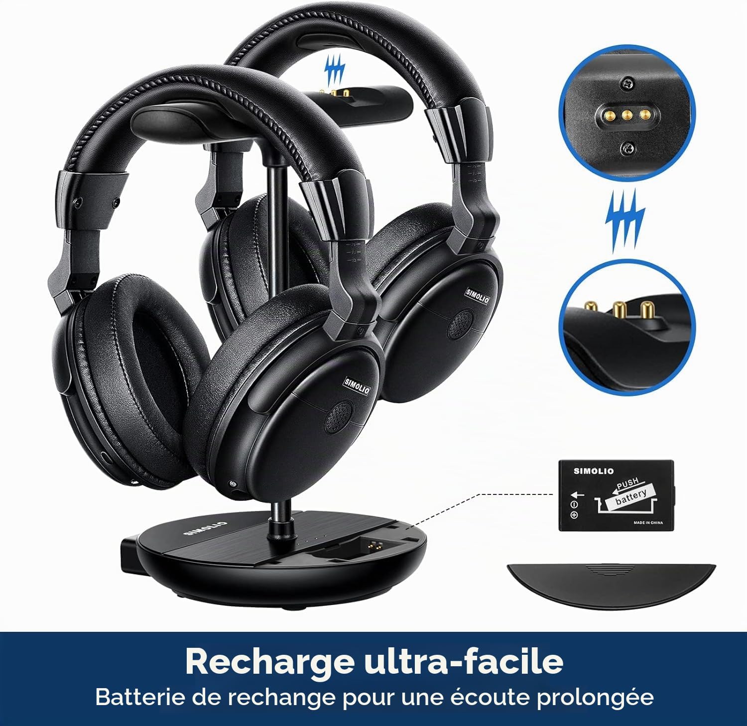SIMOLIO Double Casque TV sans Fil pour Television & Seniors, Dialogue Clair