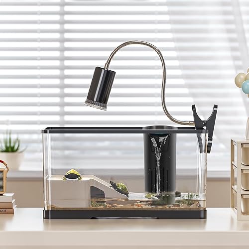 Turtle Tank Kit(Tank+Lamp+Filter+Stones) Acrylic Aquatic Turtle Tank Starter Kit with Bask Platform, Bottom Drain for Baby Tortoise,Fishes, Small Reptiles
