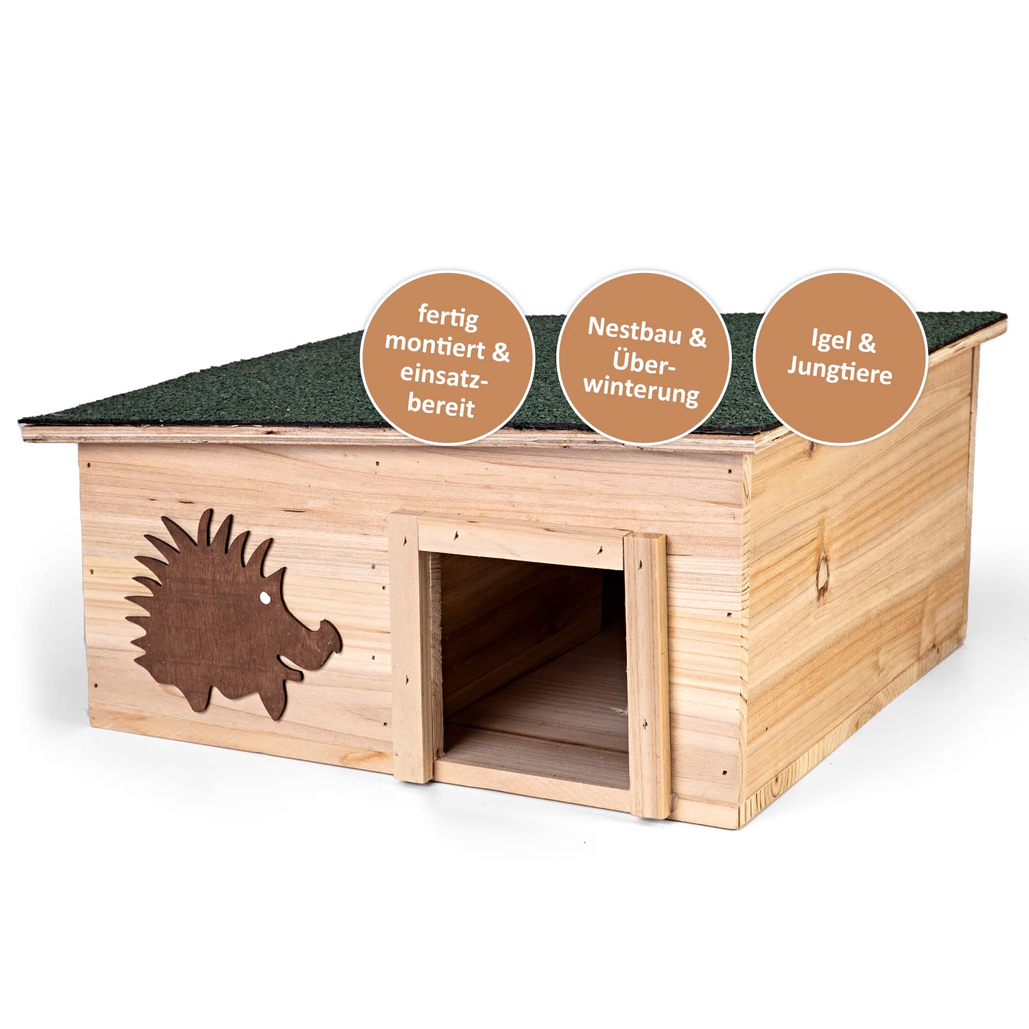 CULT Igelhaus mit Boden aus Holz 37 x 37 x 18 cm Igelhotel Labyrintheingang Igelfutter Haus Igelhütte Schlafhaus Deko Garten