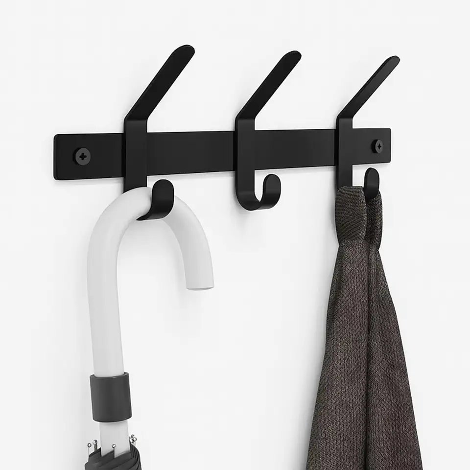 Cabideiro de Parede Preto 3 Ganchos Metálico Moderno