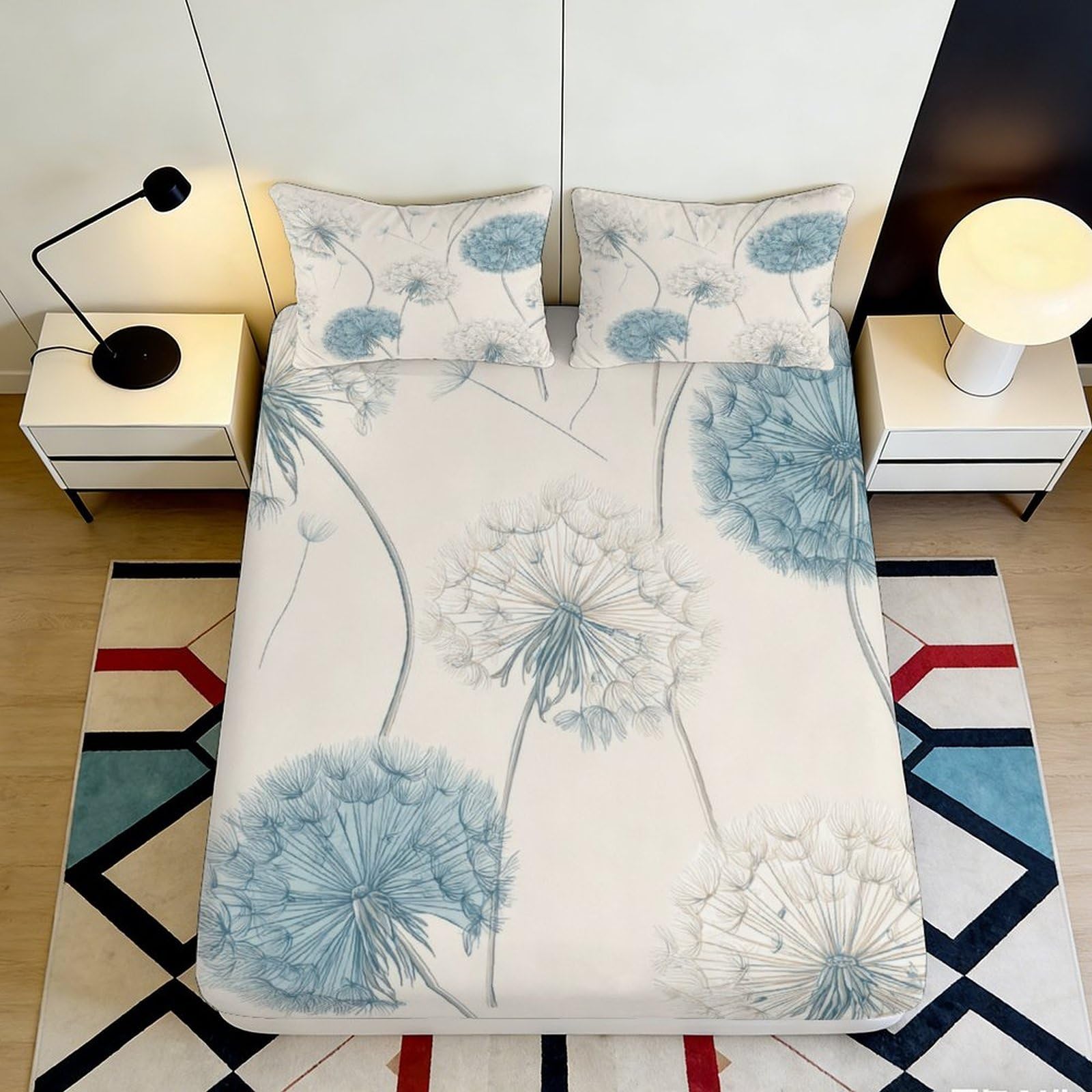 Pnayamiorkfel Style-9 3D Printed Blue Dandelion Fitted Sheet Microfiber Soft Botanical Bed Cover For Bedroom Guest Room Mattress Decor 90X200x25cm