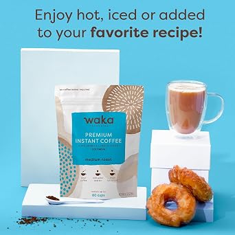 Waka Premium Instant Coffee Pouch 100% Colombian Arabica Freeze Dried Beans For Hot or Iced Coffee (8 Ounces, Medium Roast)