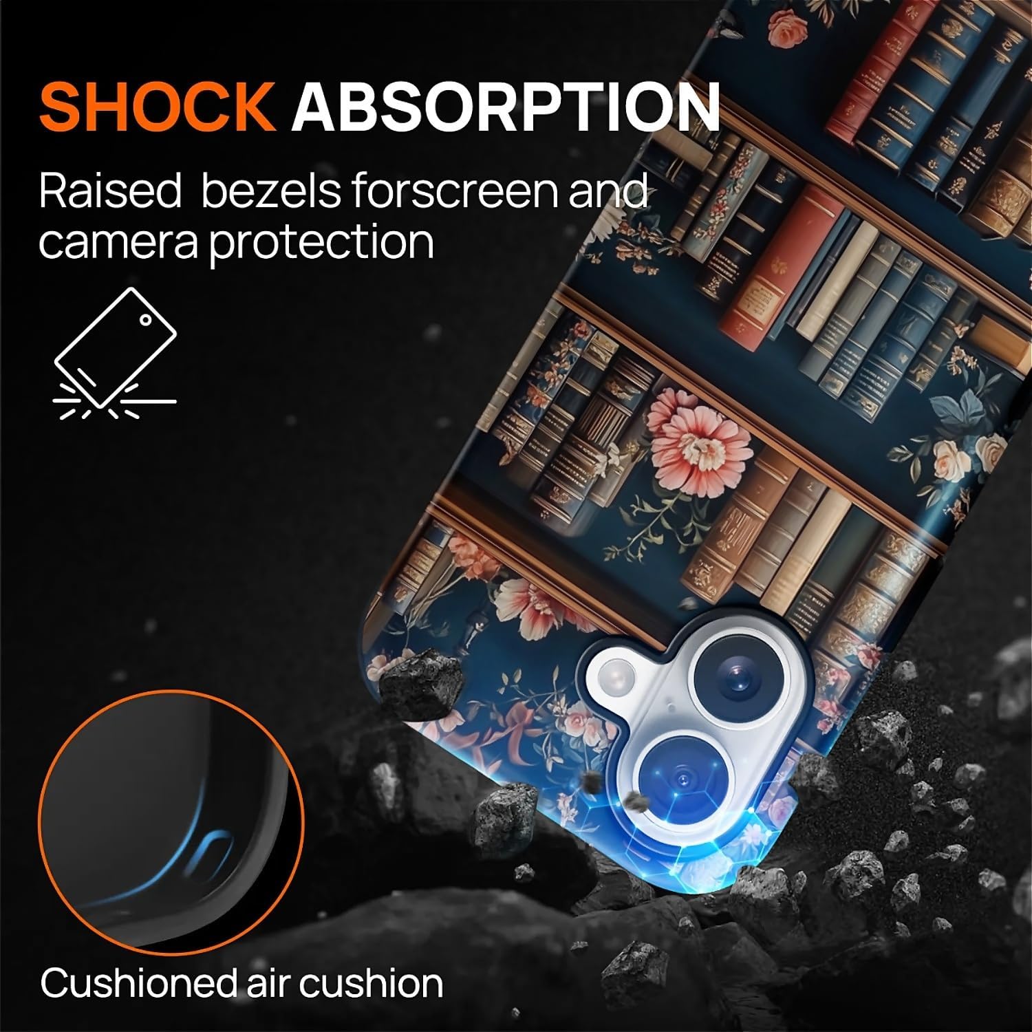 Case for iPhone 17,Compatible with MagSafe,Flower Bookshelf Magentic Hybrid 2 Layer Protective Shockproof Cover for Women Girls - Image 3