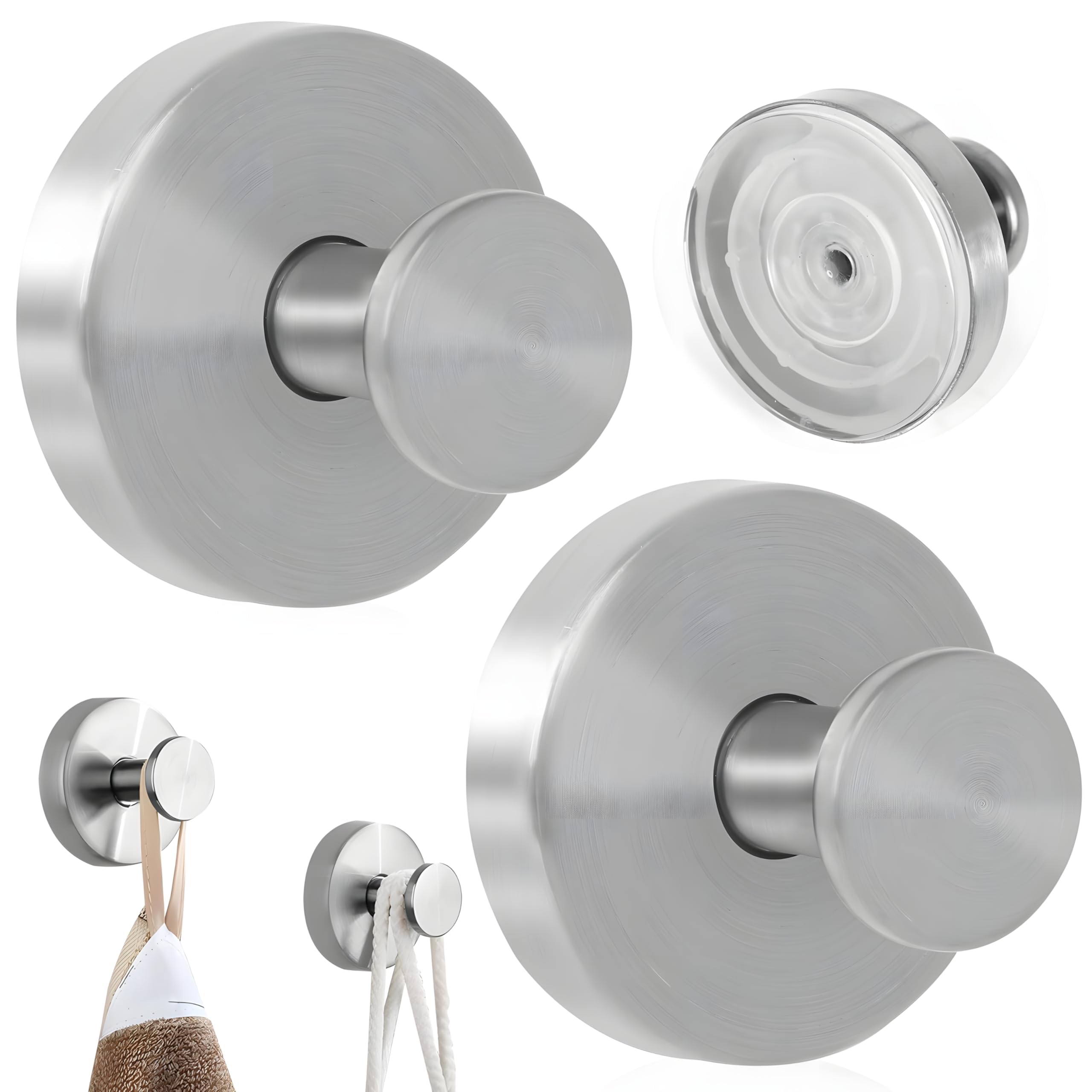 CarsMinders 2PCS Upgraded Shower Hooks Suction Cup Hooks for Hanging up to 11lbs No Drill Suction Hook for Bathroom Towel Shower Door Window,Stainless Steel Vacuum Adhesive Heavy Duty (Silver)