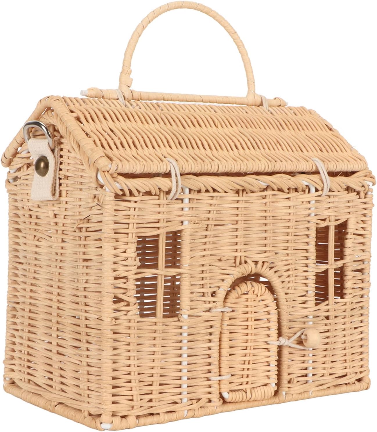 Handwoven Rattan Bag,Portable Handle Adjustable Strap Rattan Shoulder Bag