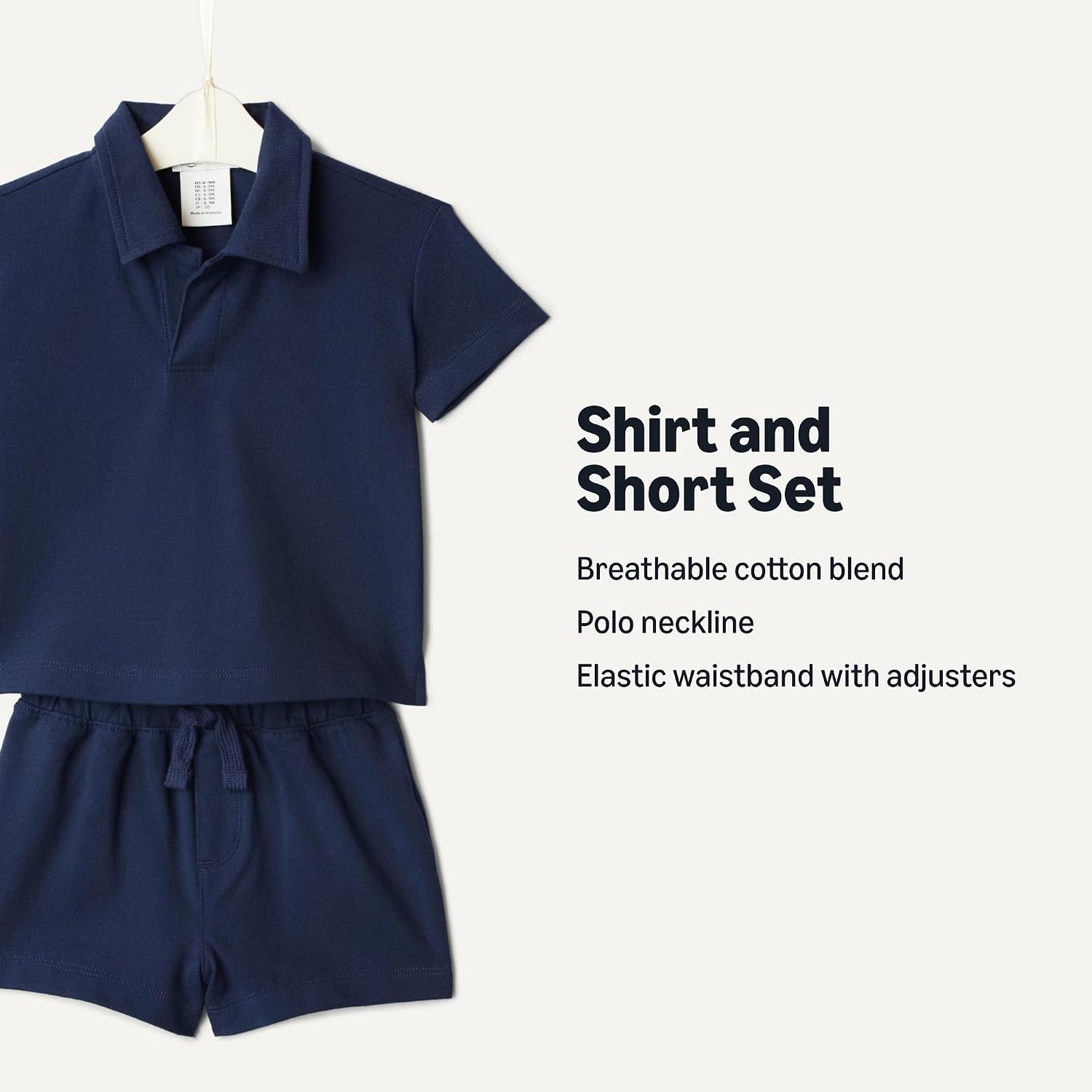Amazon Essentials x Sofia Grainge Toddlers and Baby Boys' Cotton Pique Short Sleeve Shirt & Shorts Play Set